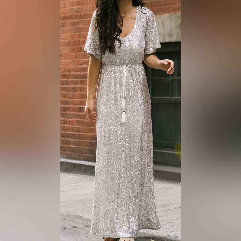 Sage Silver Sequin Maxi Dress
